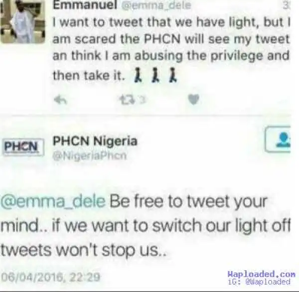 Checkout this hilarious tweet between a guy and PHCN Company (NEPA) 